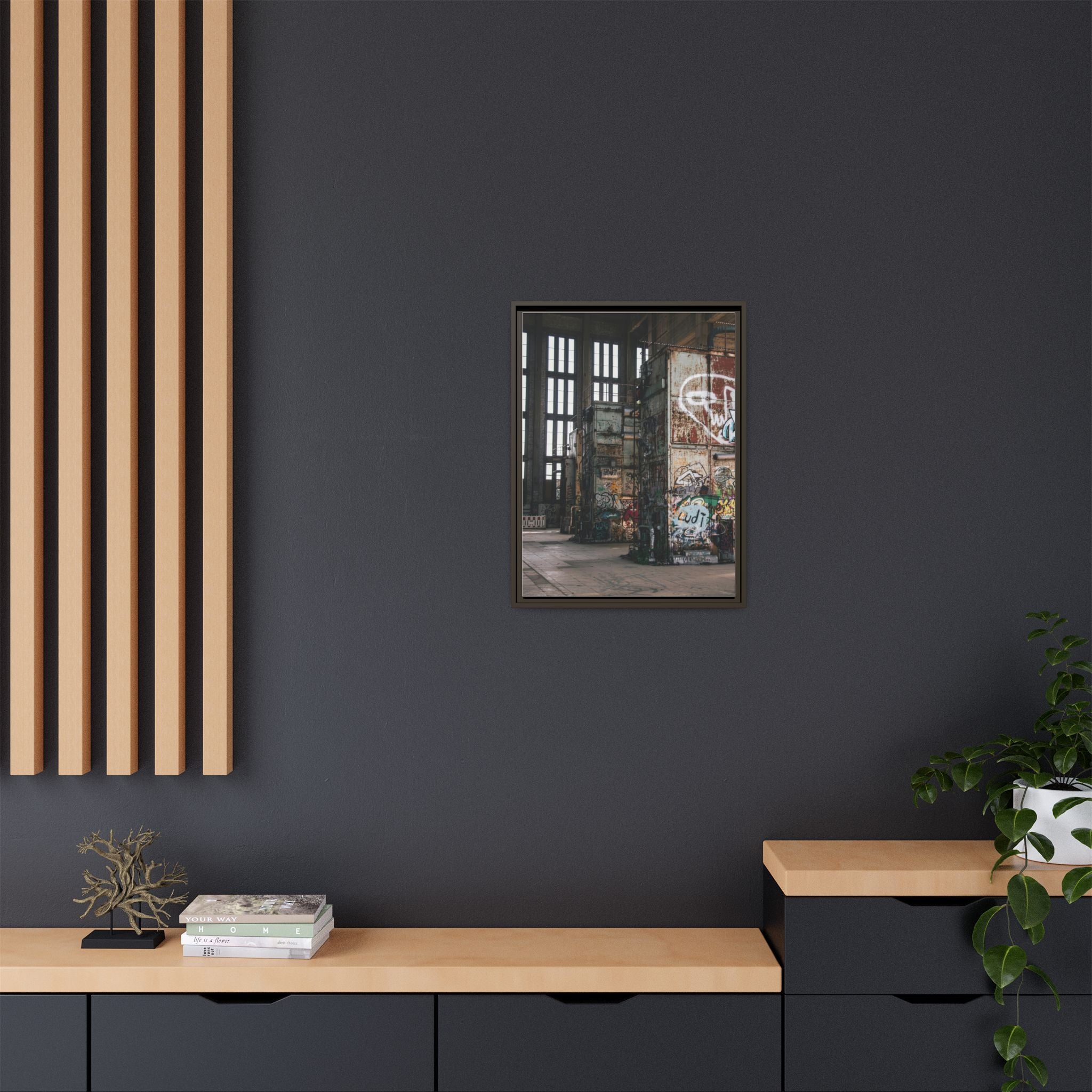 Urban Graffiti Ruins Matte Framed Canvas