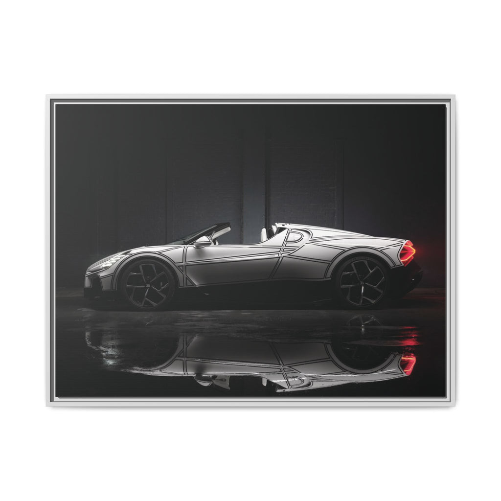 Framed Matte Canvas: Sleek Sports Car Reflection Wall Art