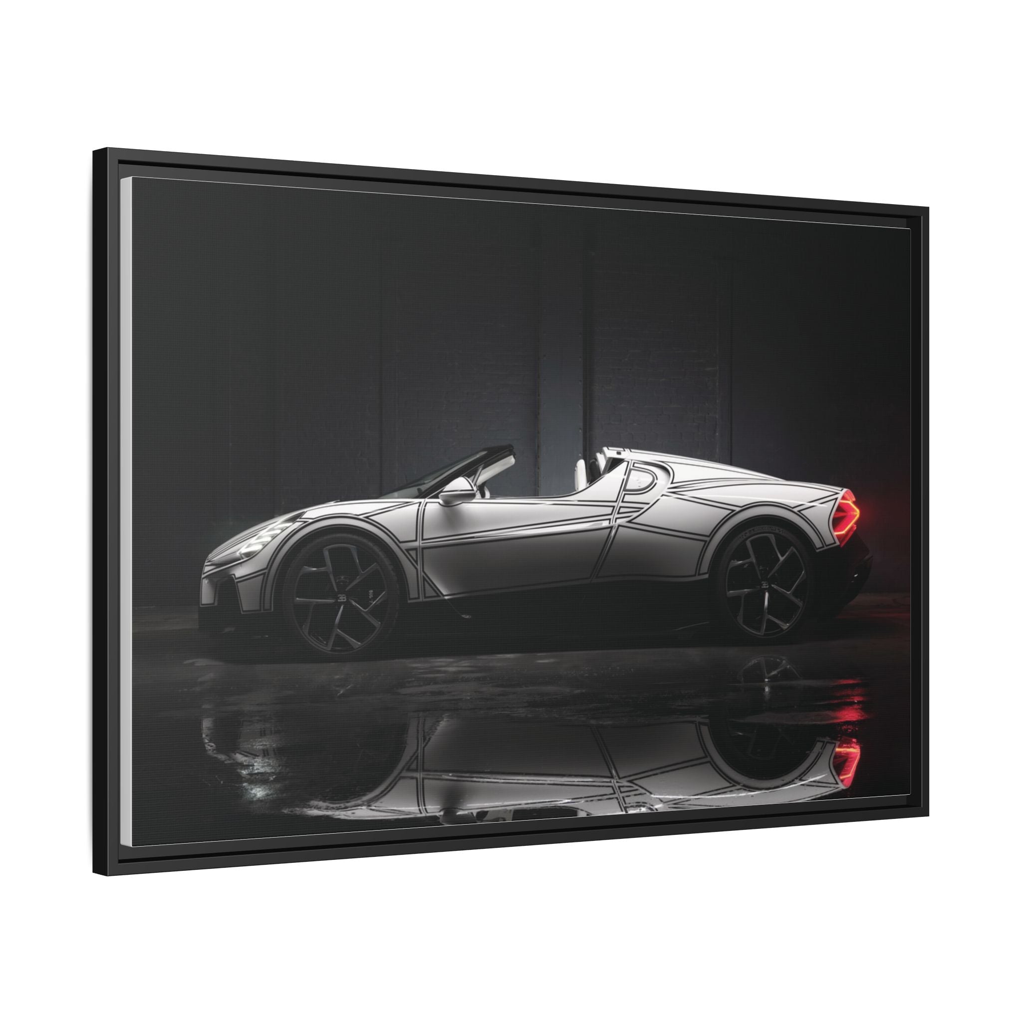 Framed Matte Canvas: Sleek Sports Car Reflection Wall Art