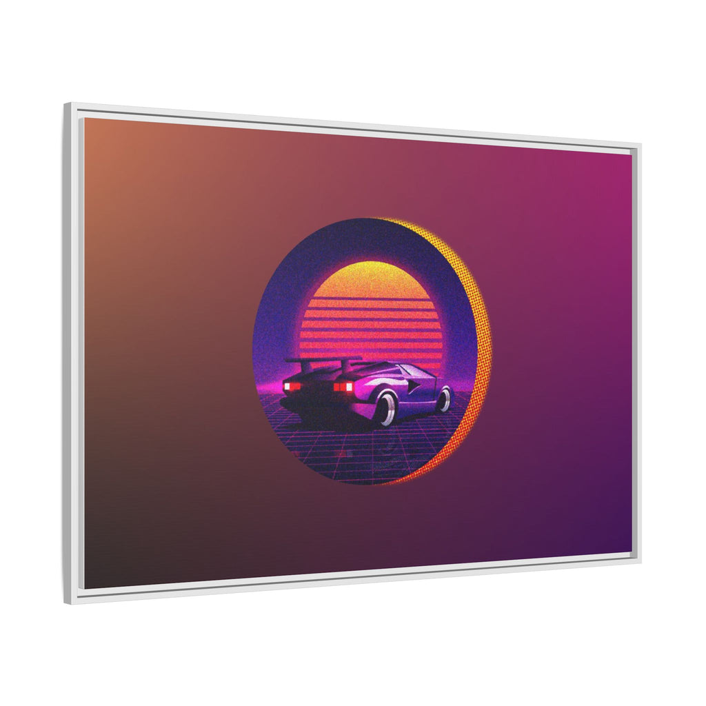 Retro Sunset Sports Car Matte Canvas Framed Wall Art