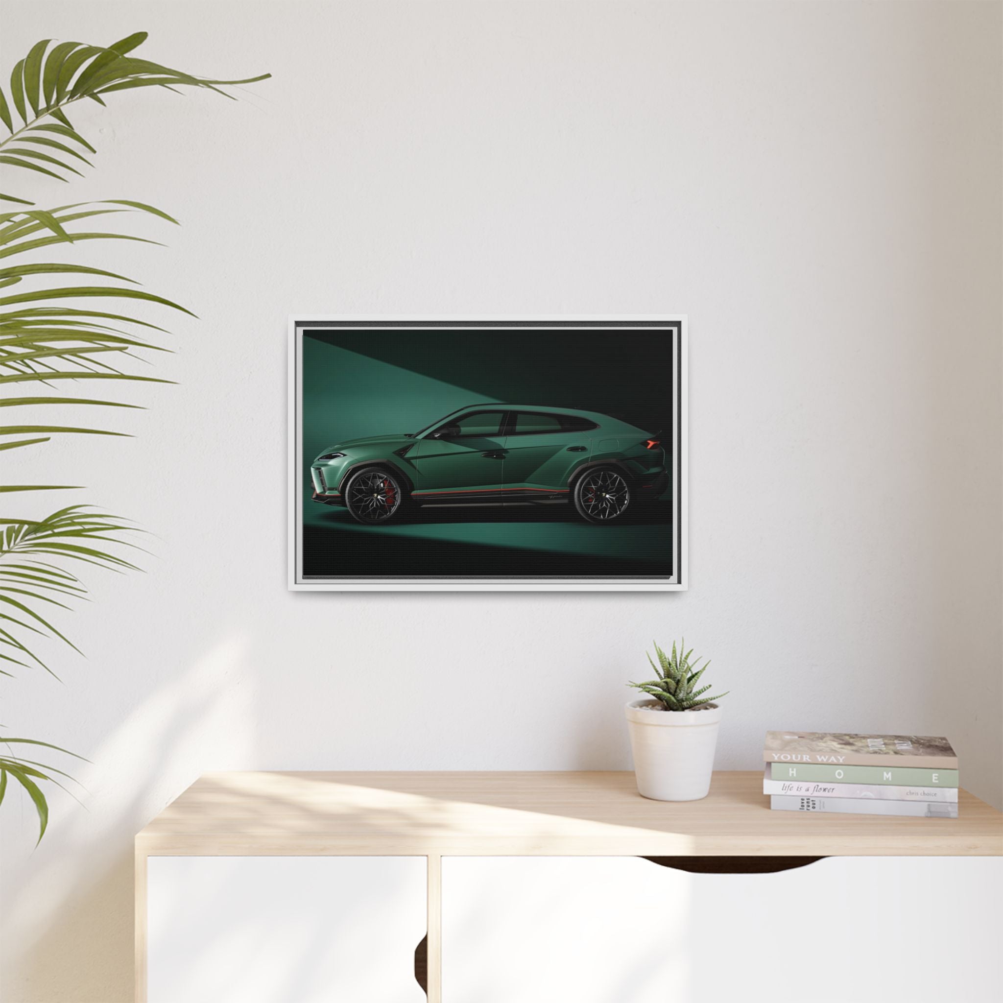 Framed Matte Canvas Print — Emerald Sports SUV Wall Art
