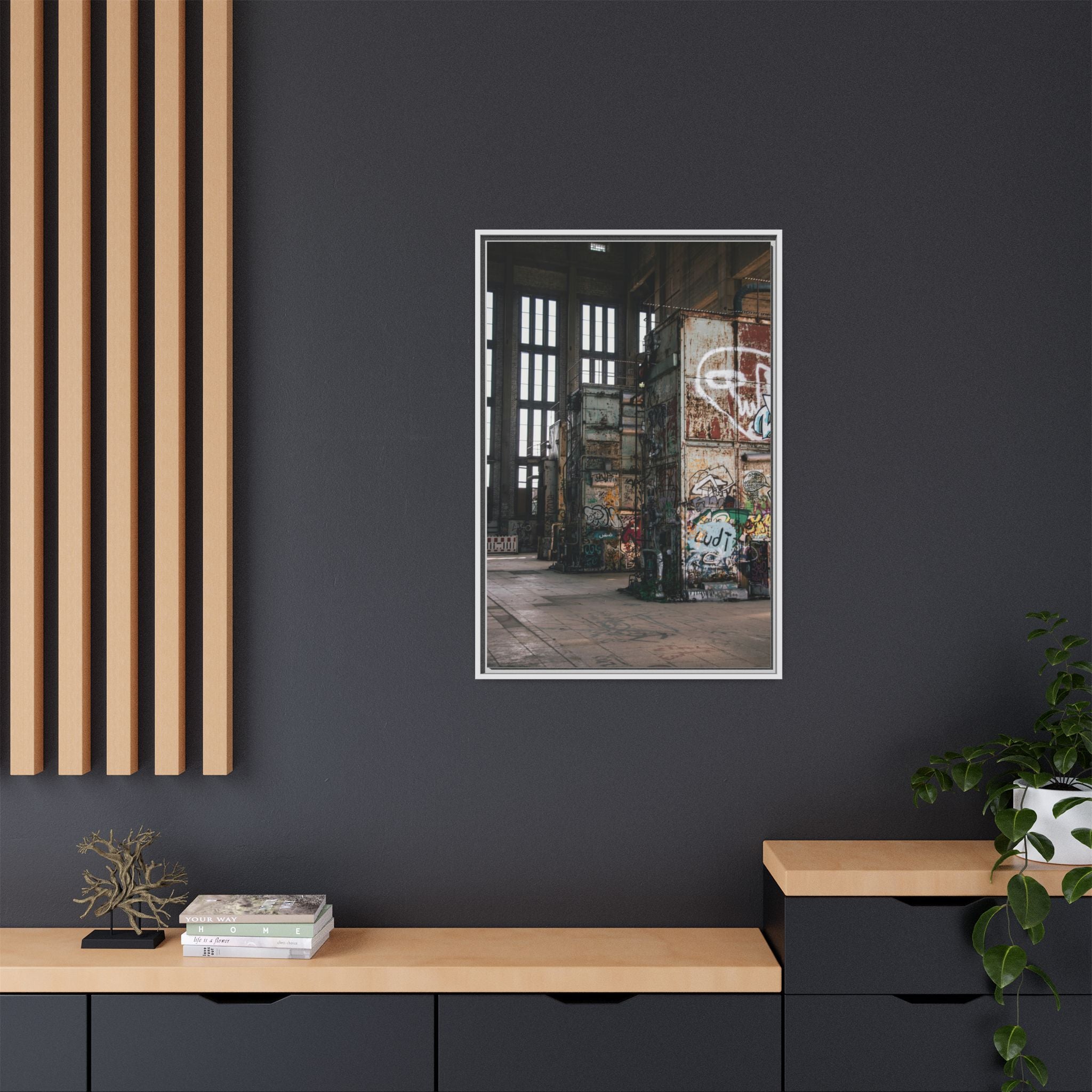 Urban Graffiti Ruins Matte Framed Canvas
