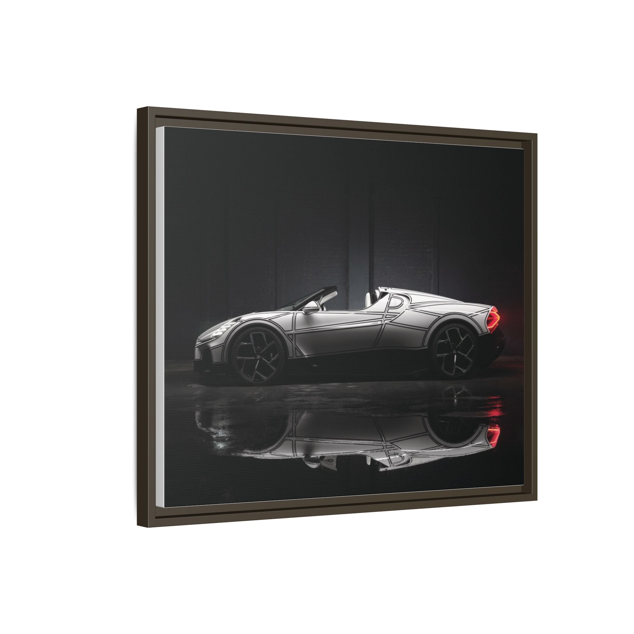 Framed Matte Canvas: Sleek Sports Car Reflection Wall Art