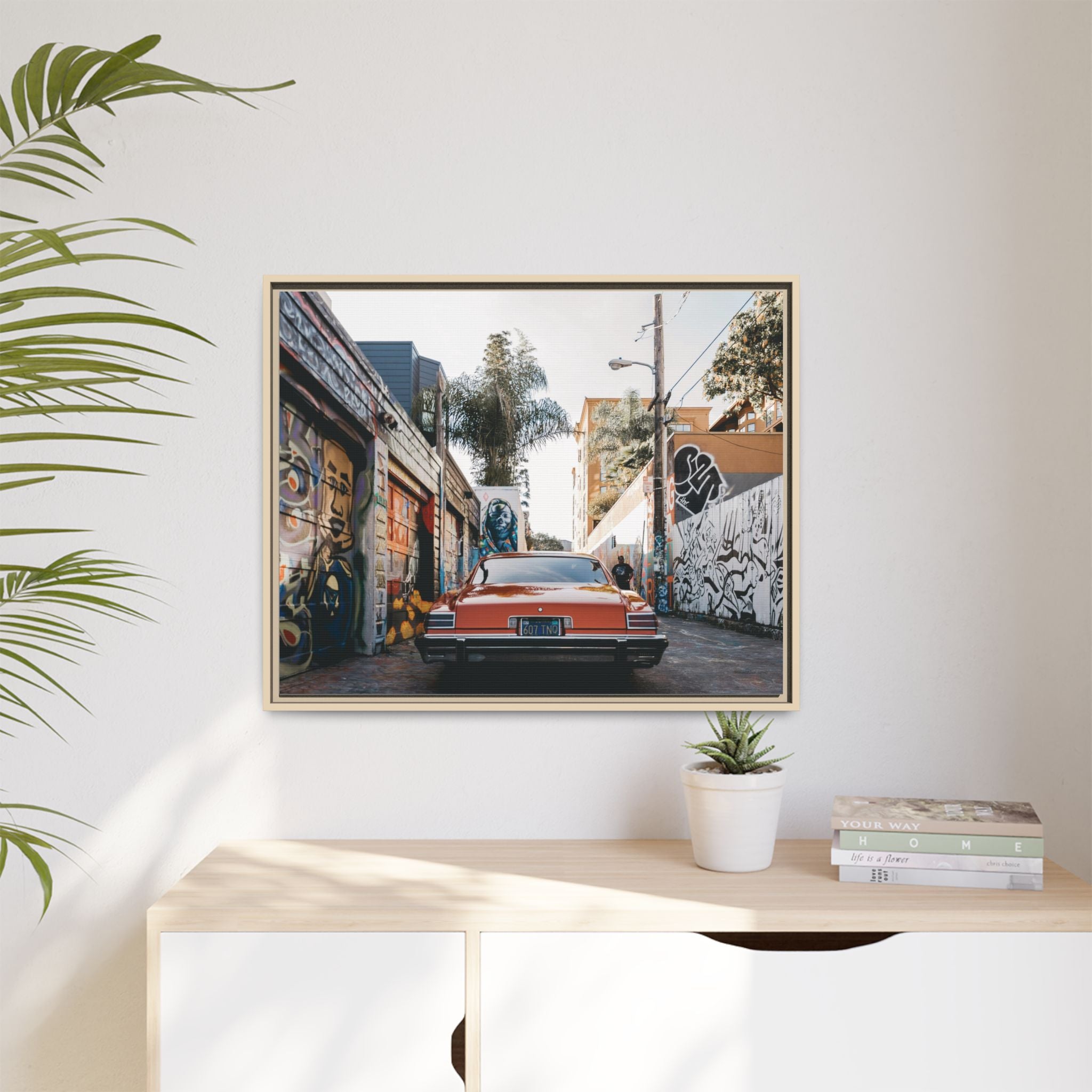 Vintage Chevrolet in Graffiti Alley — Framed Matte Canvas Wall Art