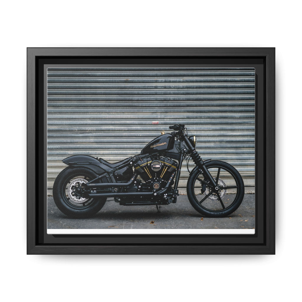 Framed Matte Canvas Motorcycle Print — Black Bobber Wall Art