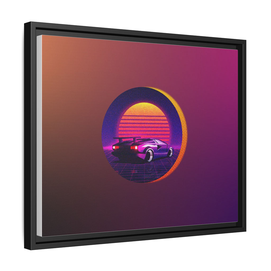 Retro Sunset Sports Car Matte Canvas Framed Wall Art