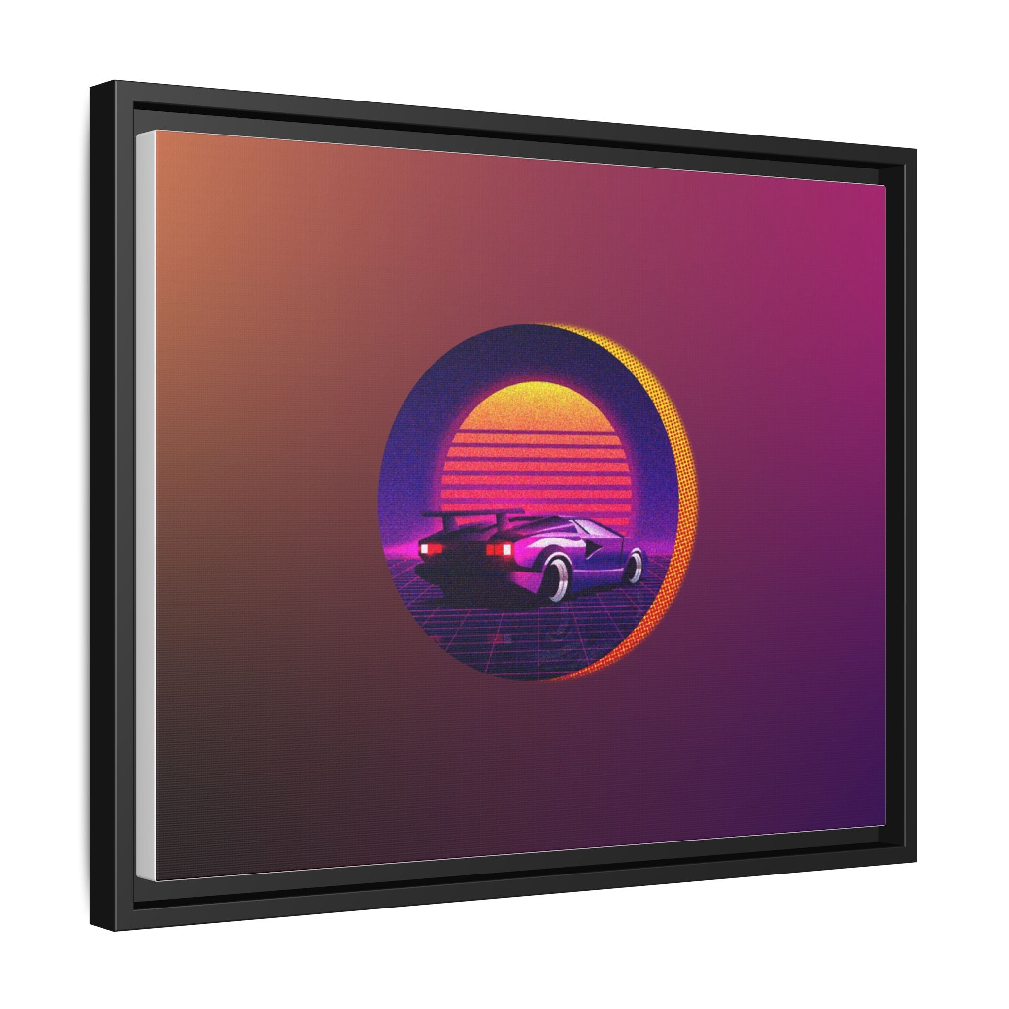 Retro Sunset Sports Car Matte Canvas Framed Wall Art