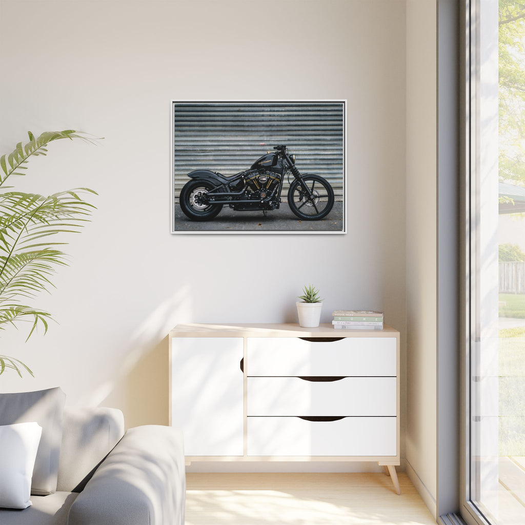 Framed Matte Canvas Motorcycle Print — Black Bobber Wall Art
