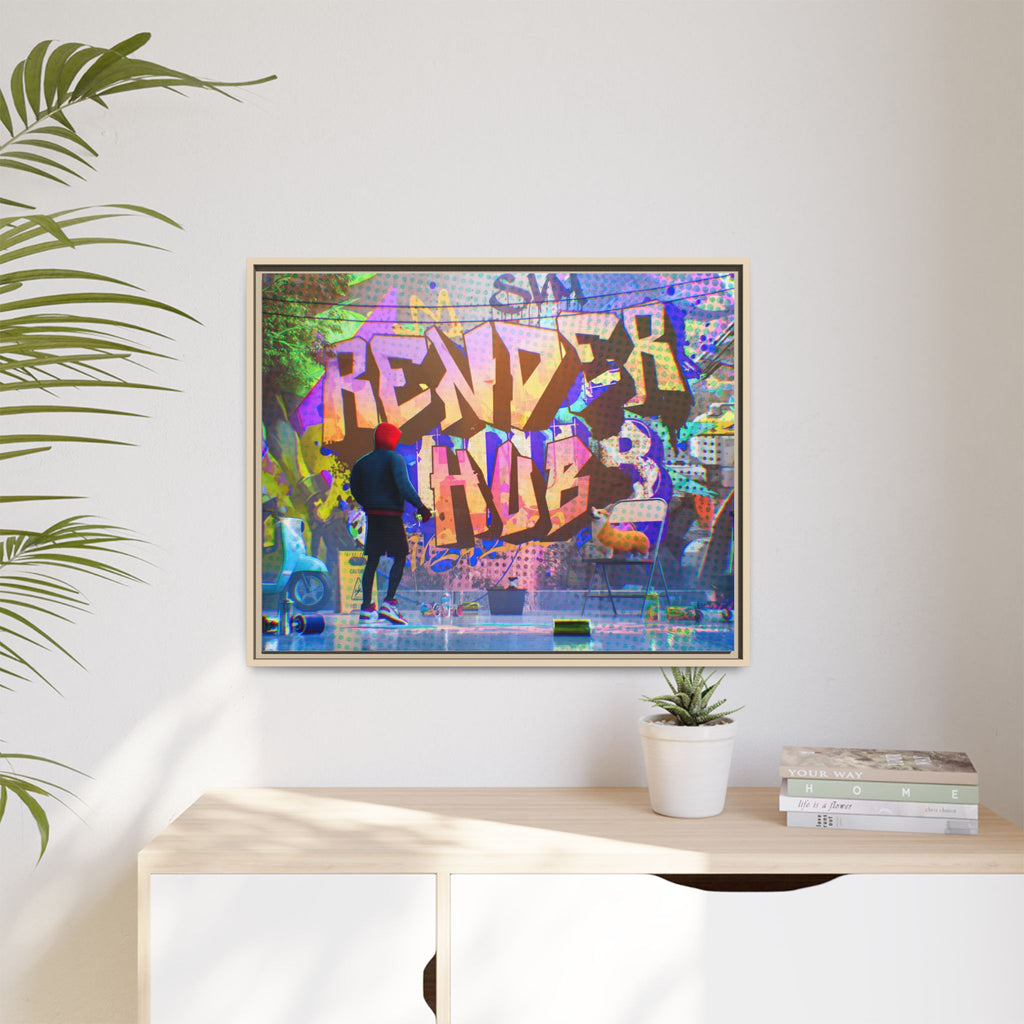 Graffiti Street Art Matte Canvas Framed Print — 'Render Hub' Urban Wall Decor