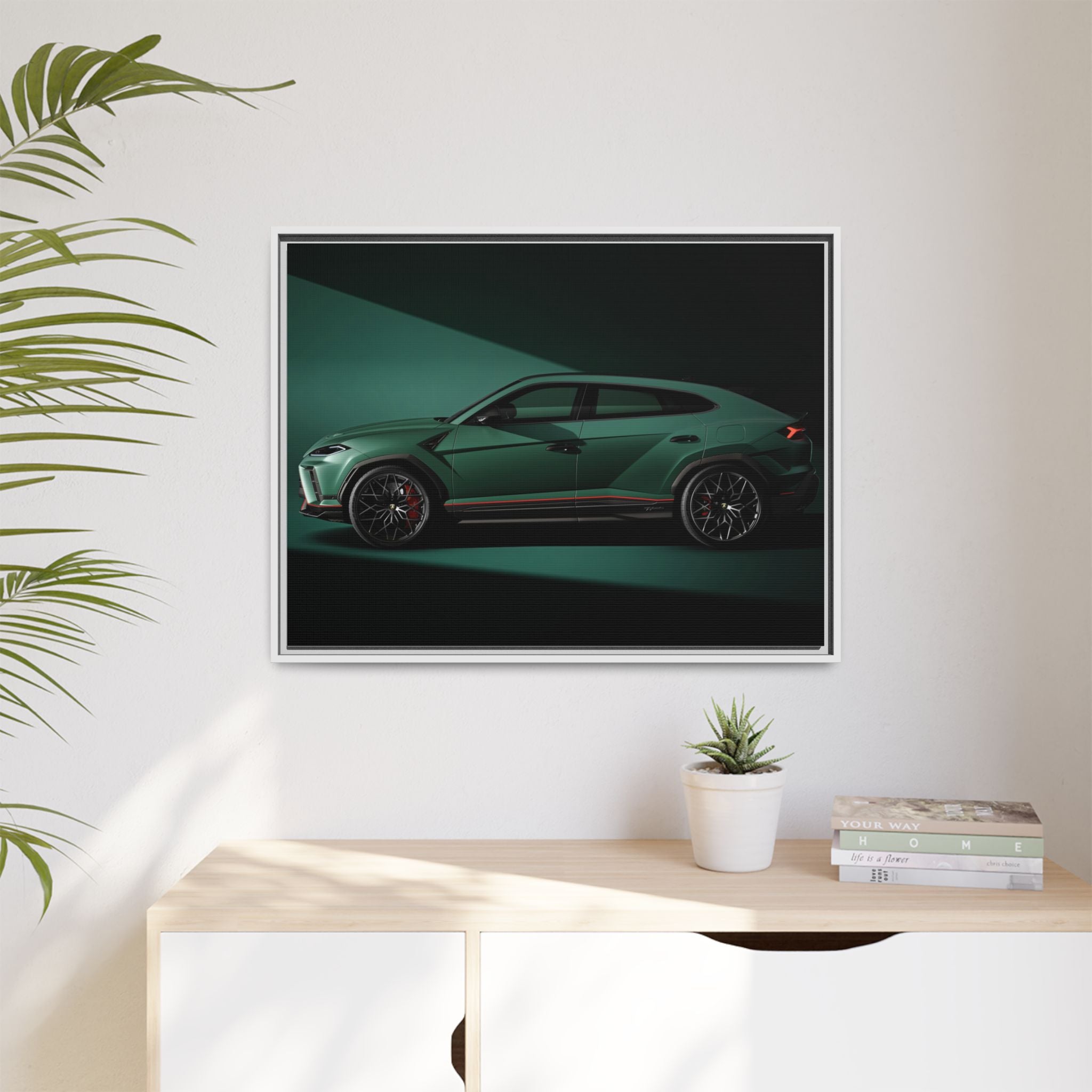 Framed Matte Canvas Print — Emerald Sports SUV Wall Art