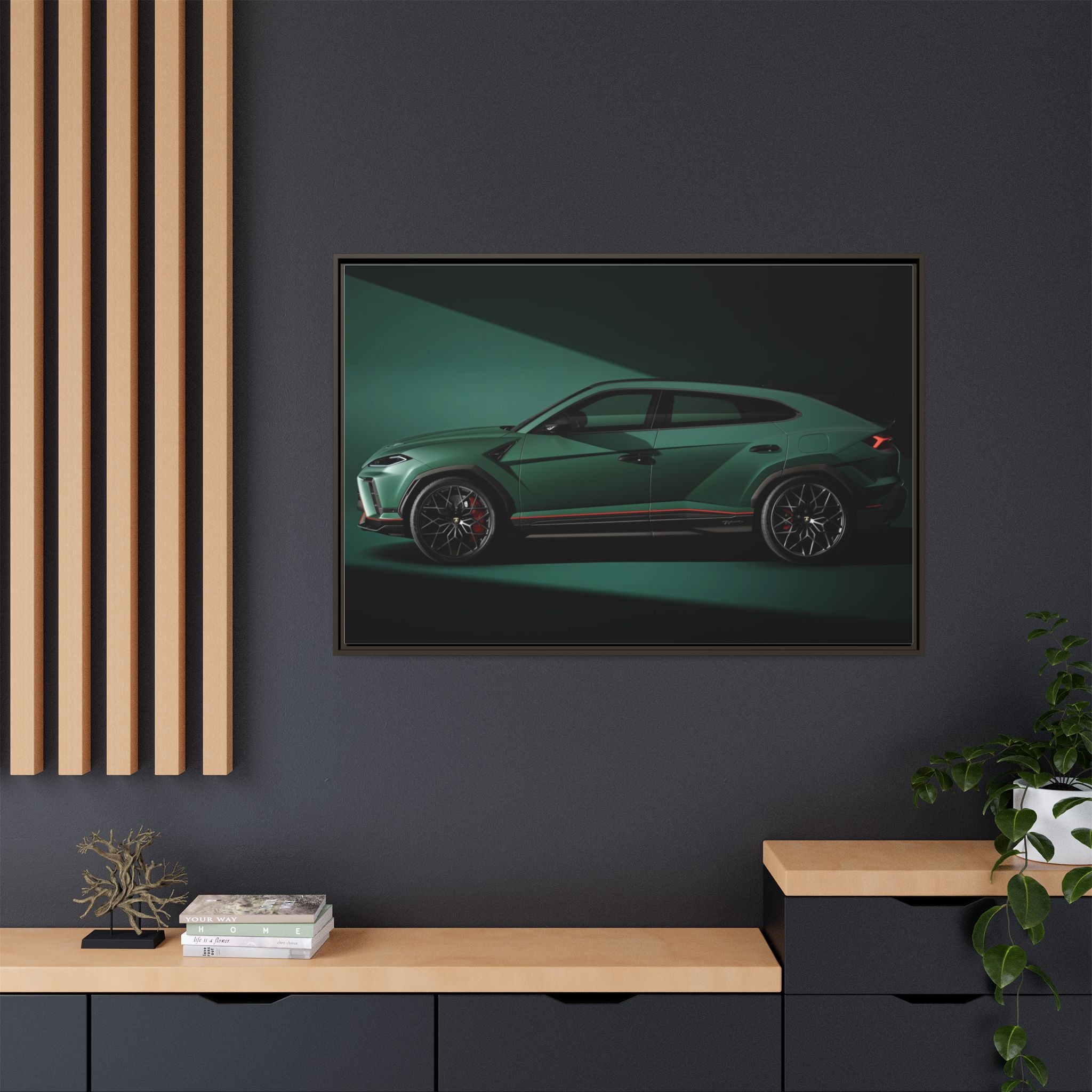 Framed Matte Canvas Print — Emerald Sports SUV Wall Art