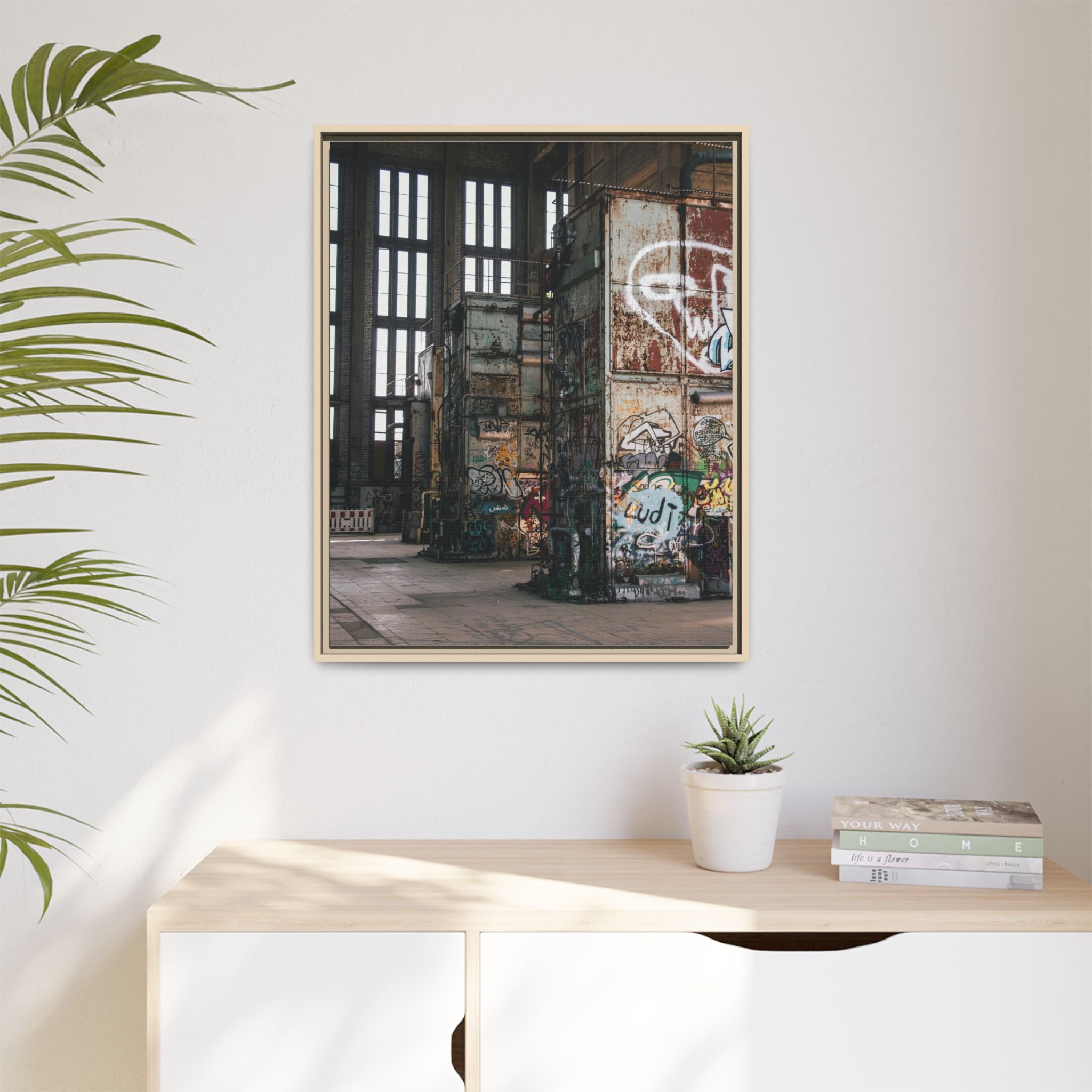 Urban Graffiti Ruins Matte Framed Canvas