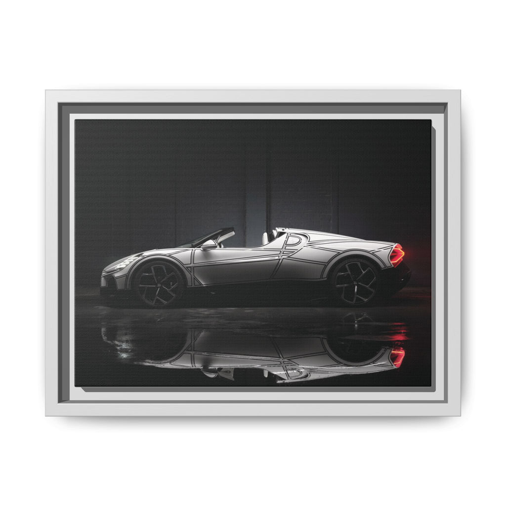 Framed Matte Canvas: Sleek Sports Car Reflection Wall Art