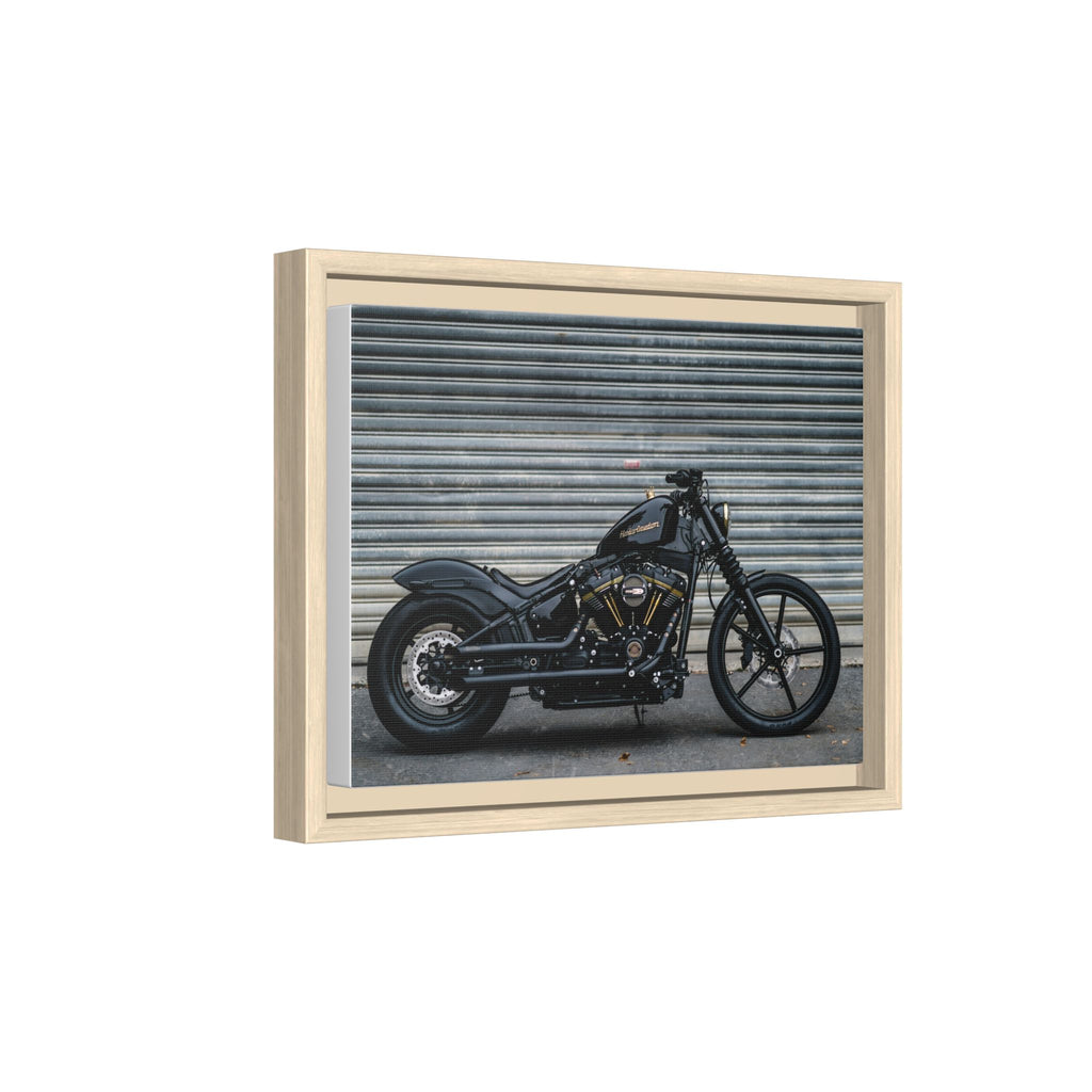 Framed Matte Canvas Motorcycle Print — Black Bobber Wall Art