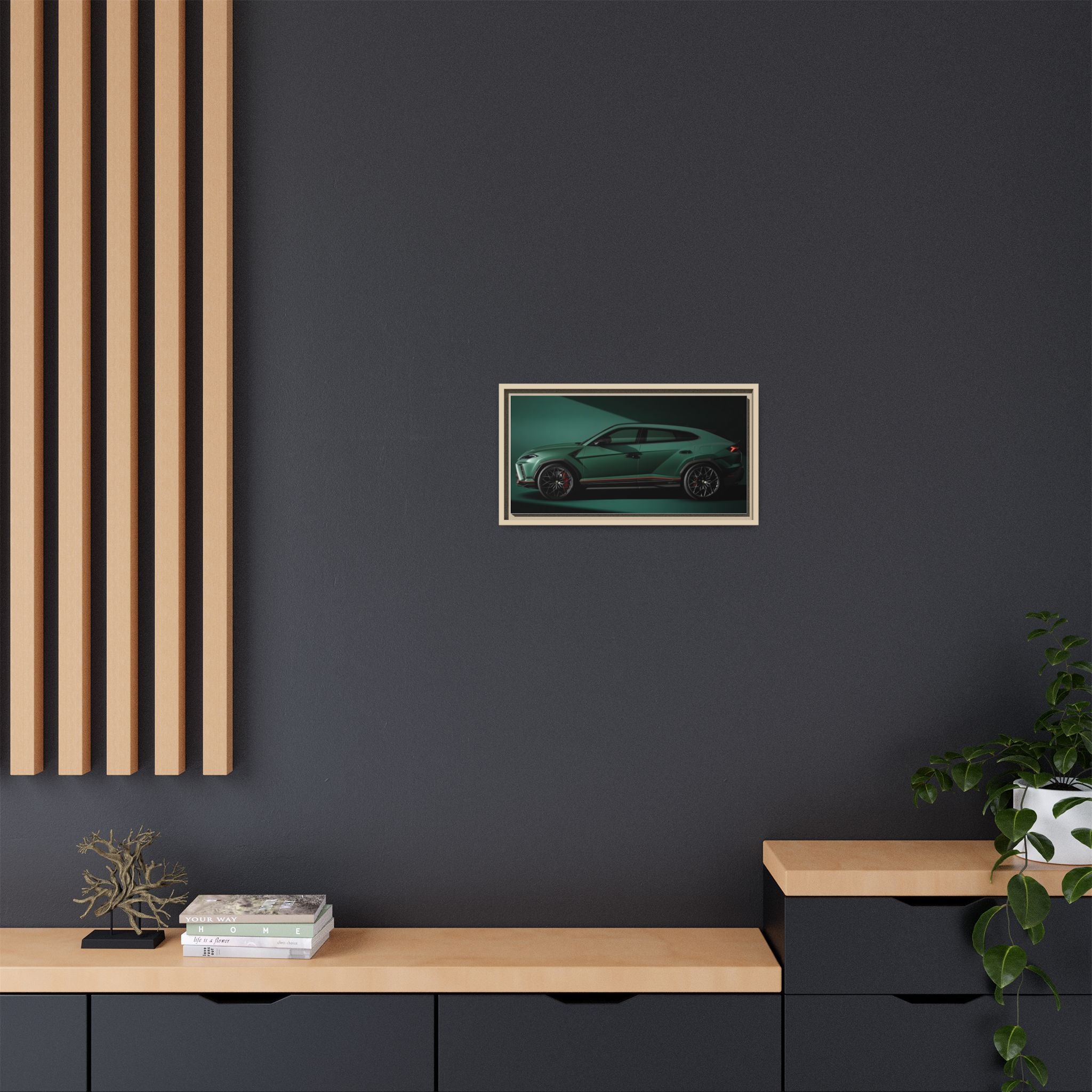 Framed Matte Canvas Print — Emerald Sports SUV Wall Art