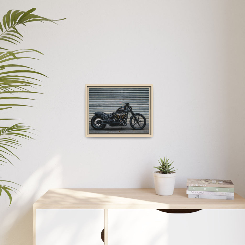 Framed Matte Canvas Motorcycle Print — Black Bobber Wall Art