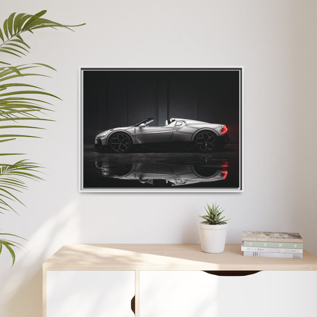 Framed Matte Canvas: Sleek Sports Car Reflection Wall Art