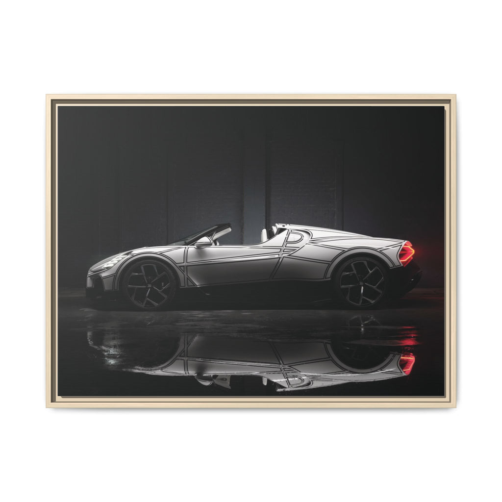 Framed Matte Canvas: Sleek Sports Car Reflection Wall Art