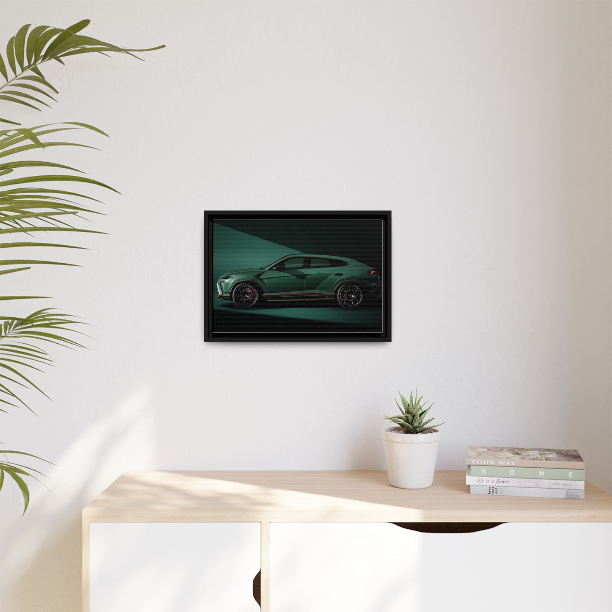 Framed Matte Canvas Print — Emerald Sports SUV Wall Art