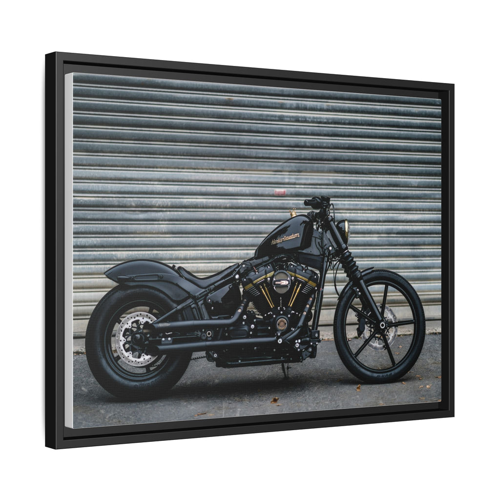Framed Matte Canvas Motorcycle Print — Black Bobber Wall Art