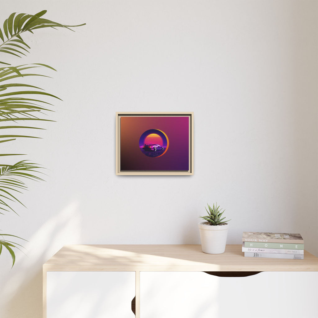 Retro Sunset Sports Car Matte Canvas Framed Wall Art
