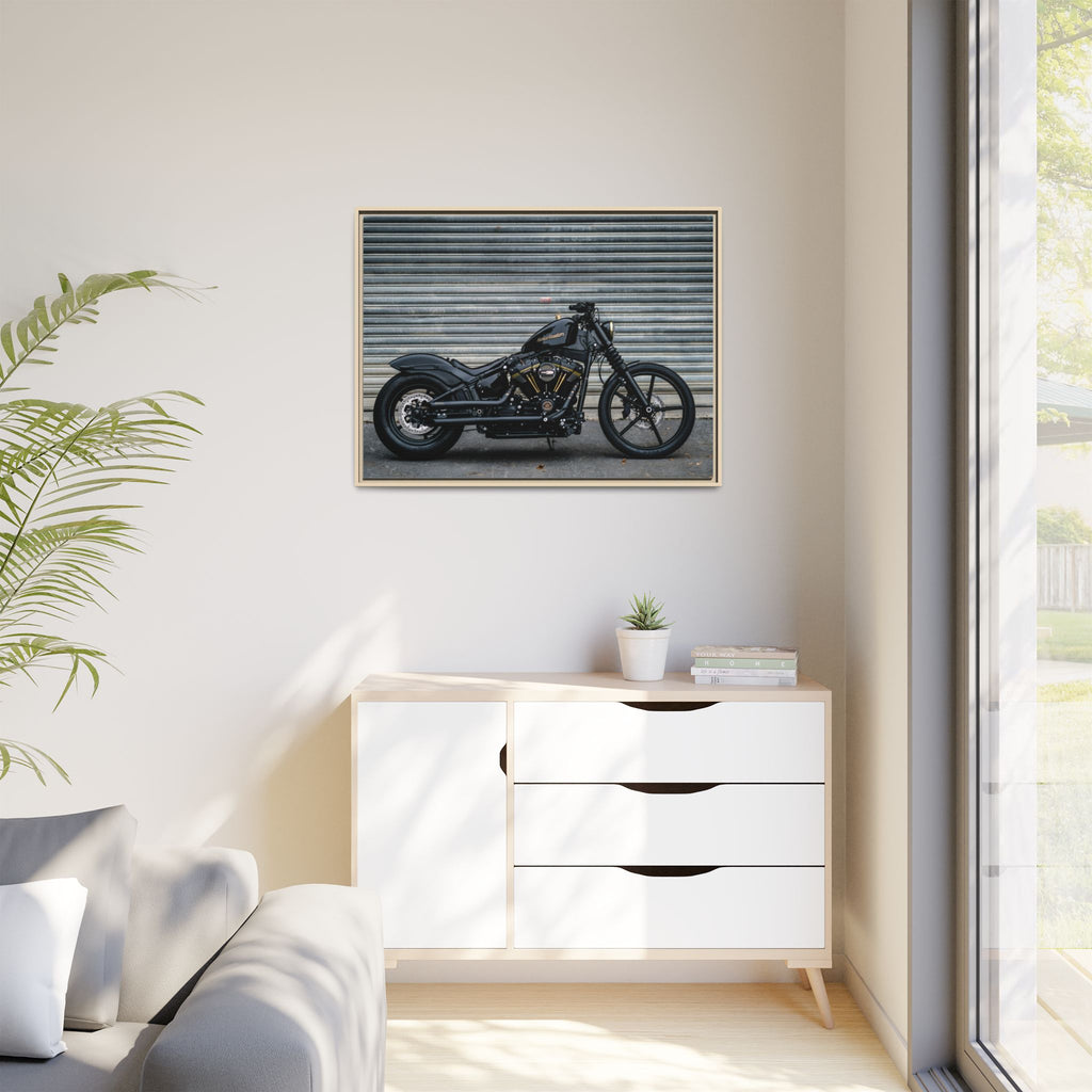 Framed Matte Canvas Motorcycle Print — Black Bobber Wall Art