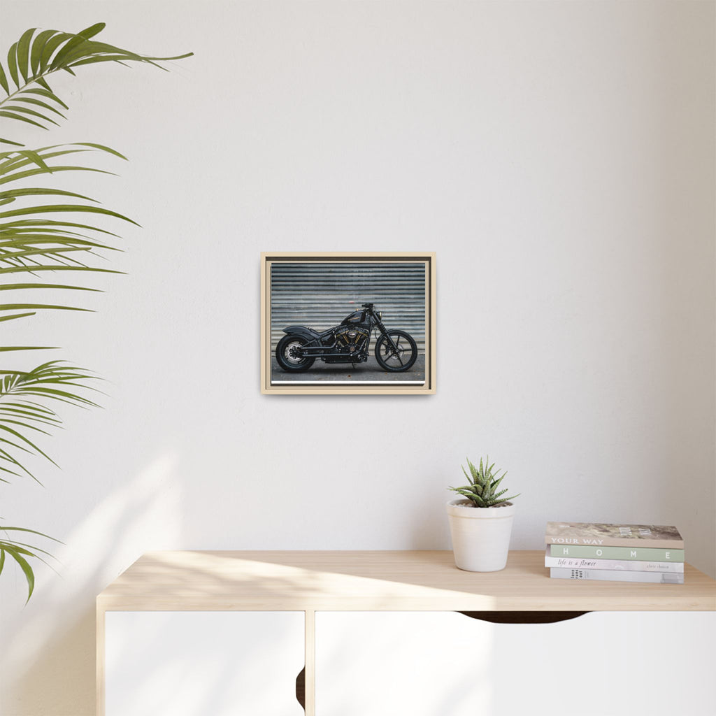 Framed Matte Canvas Motorcycle Print — Black Bobber Wall Art