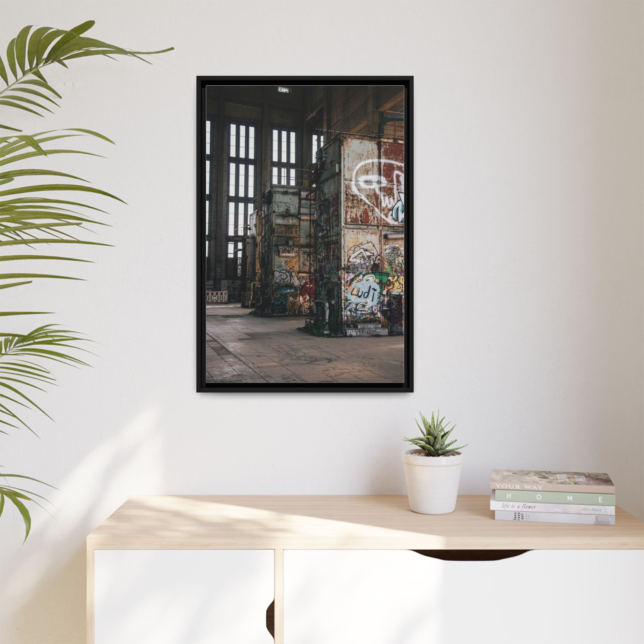 Urban Graffiti Ruins Matte Framed Canvas