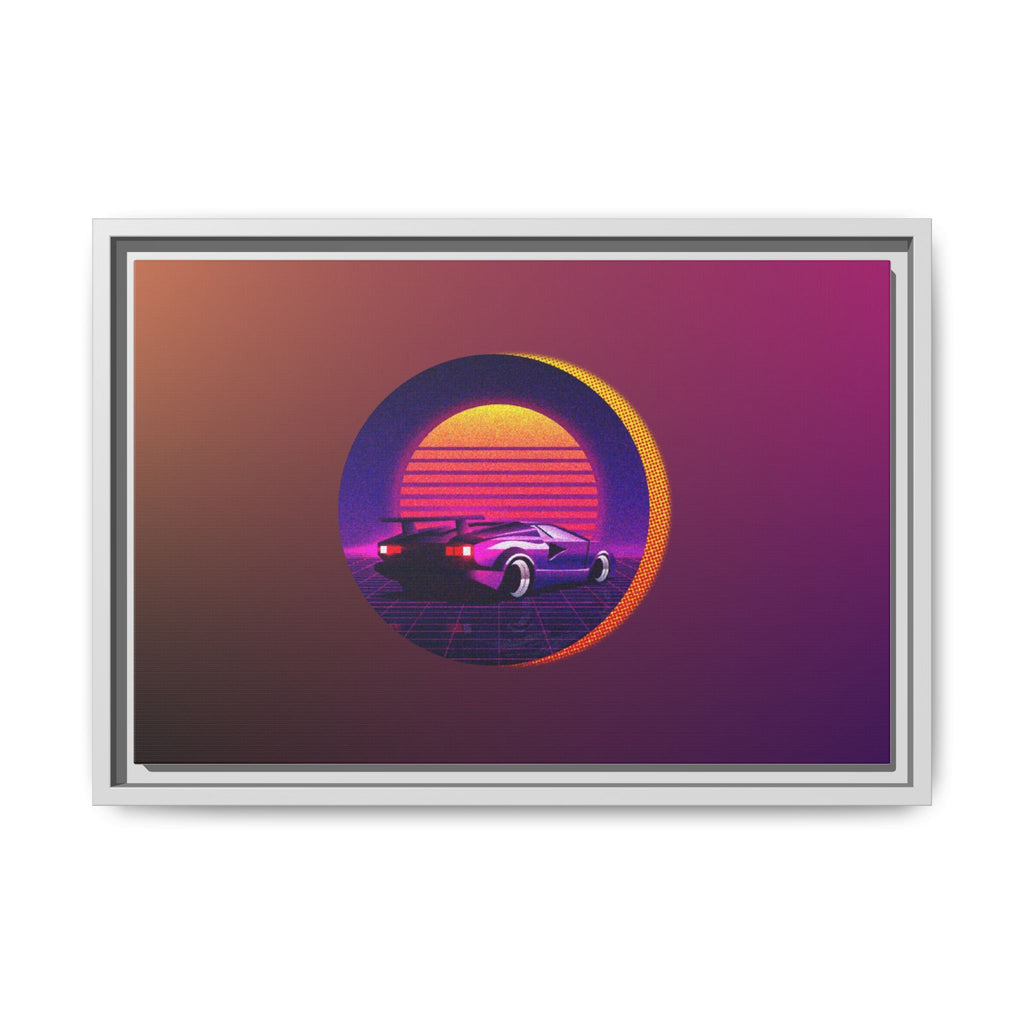 Retro Sunset Sports Car Matte Canvas Framed Wall Art