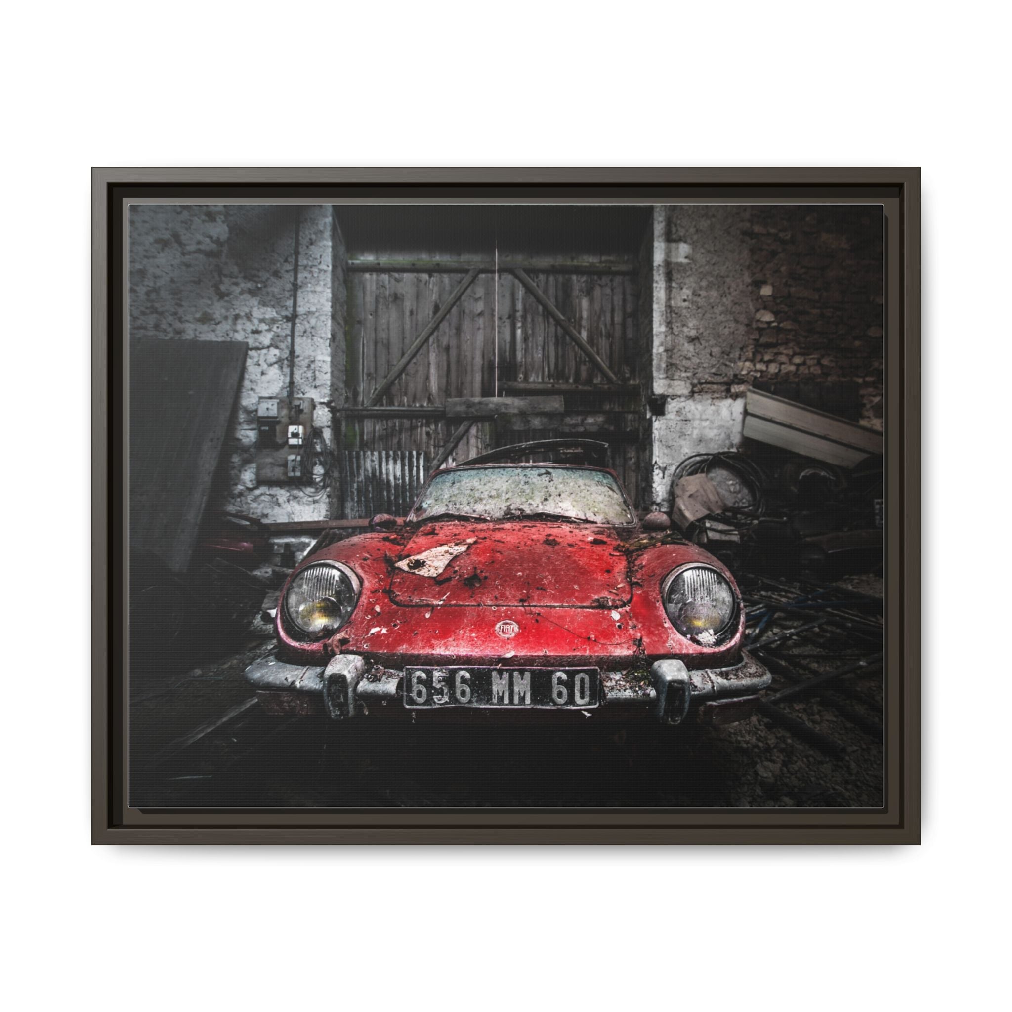 Vintage Red Sports Car Matte Canvas Art — Framed Automotive Wall Decor