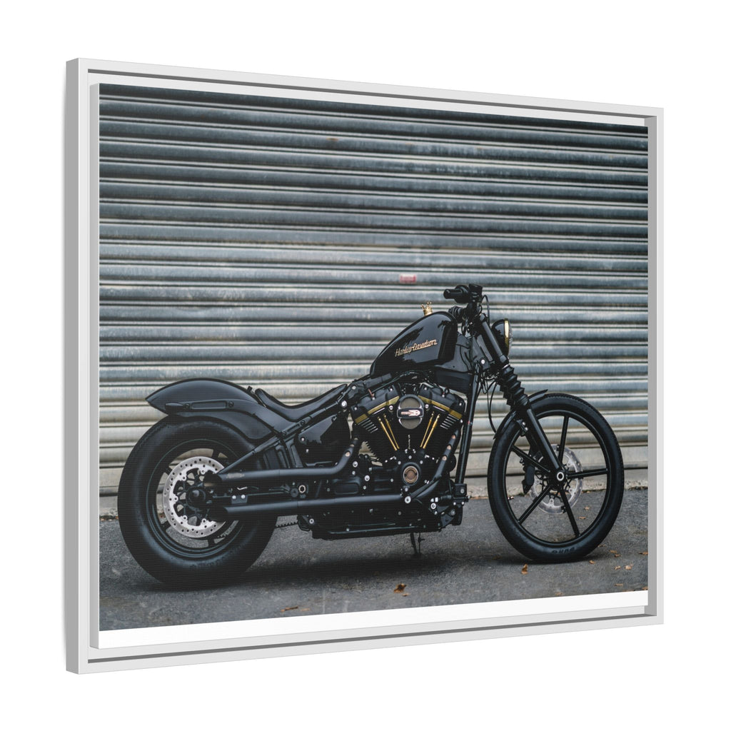Framed Matte Canvas Motorcycle Print — Black Bobber Wall Art
