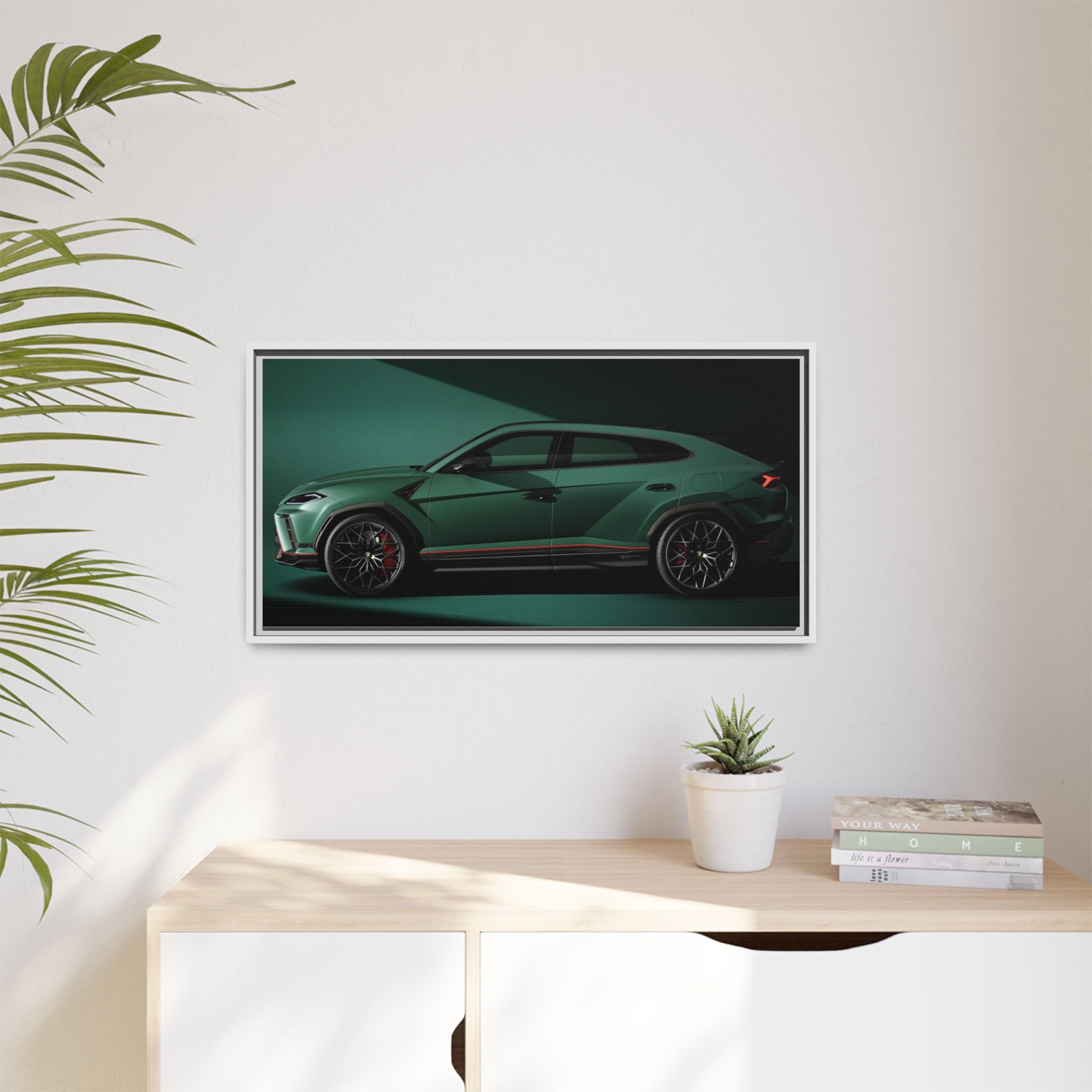 Framed Matte Canvas Print — Emerald Sports SUV Wall Art