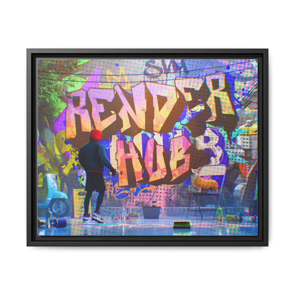 Graffiti Street Art Matte Canvas Framed Print — 'Render Hub' Urban Wall Decor
