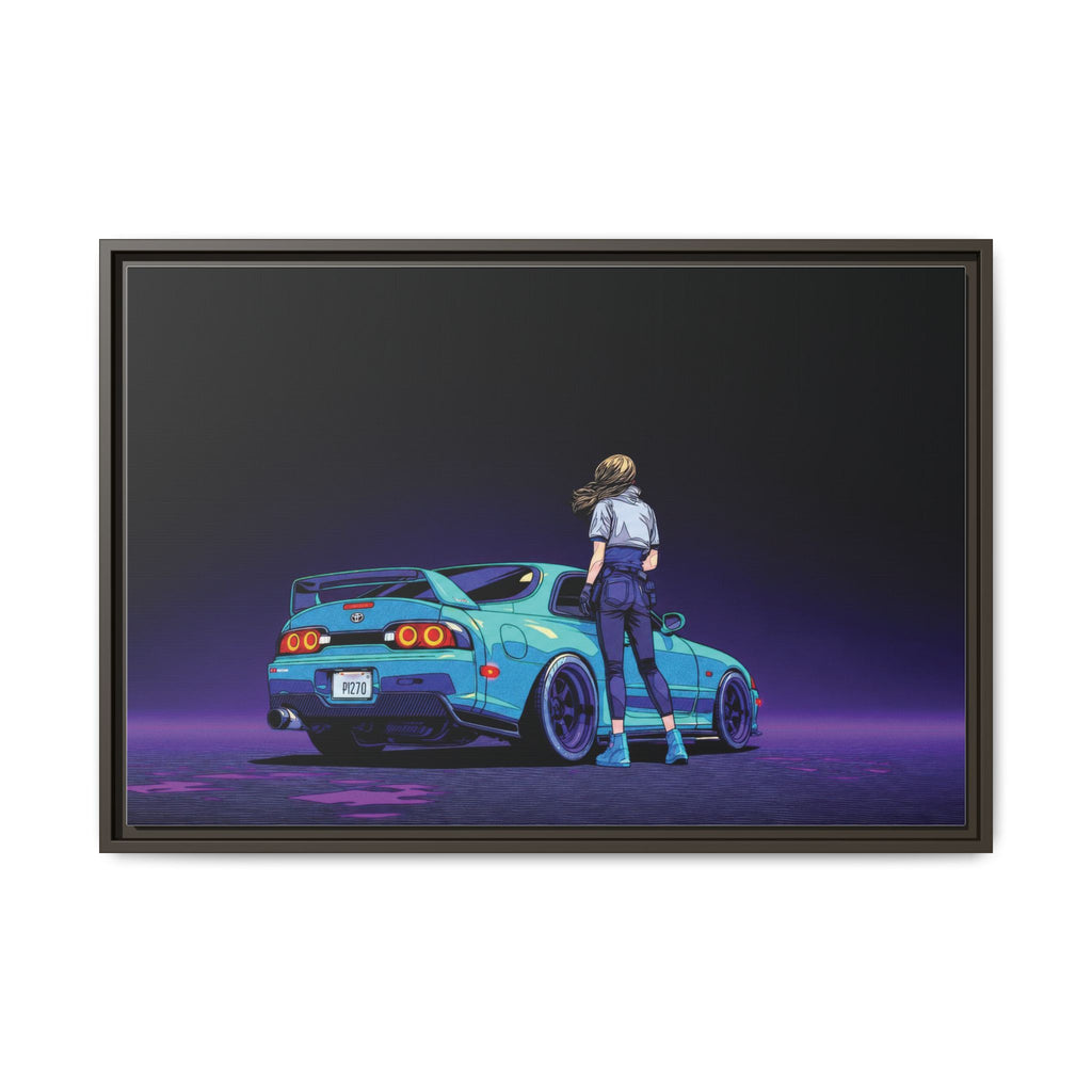 Retro Neon Race Car Poster Matte Canvas Framed | Anime Driver Wall Art