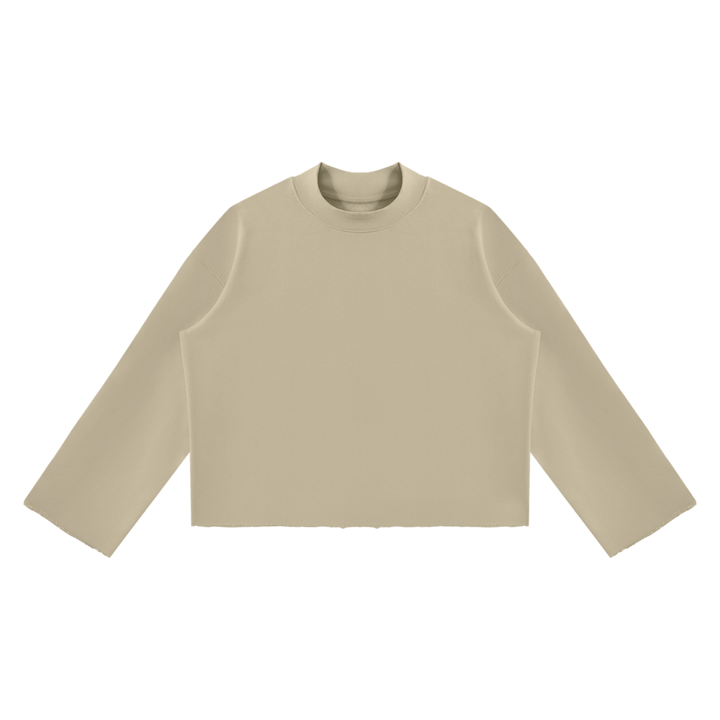 Unisex Mock Neck Raw Edge Boxy Sweatshirt