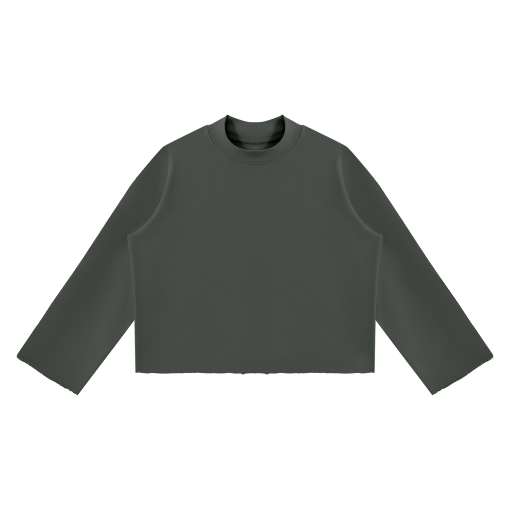 Unisex Mock Neck Raw Edge Boxy Sweatshirt